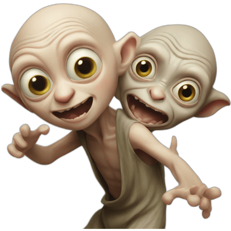 Gollum and dobby(from Harry Potter) celebrating  emoji