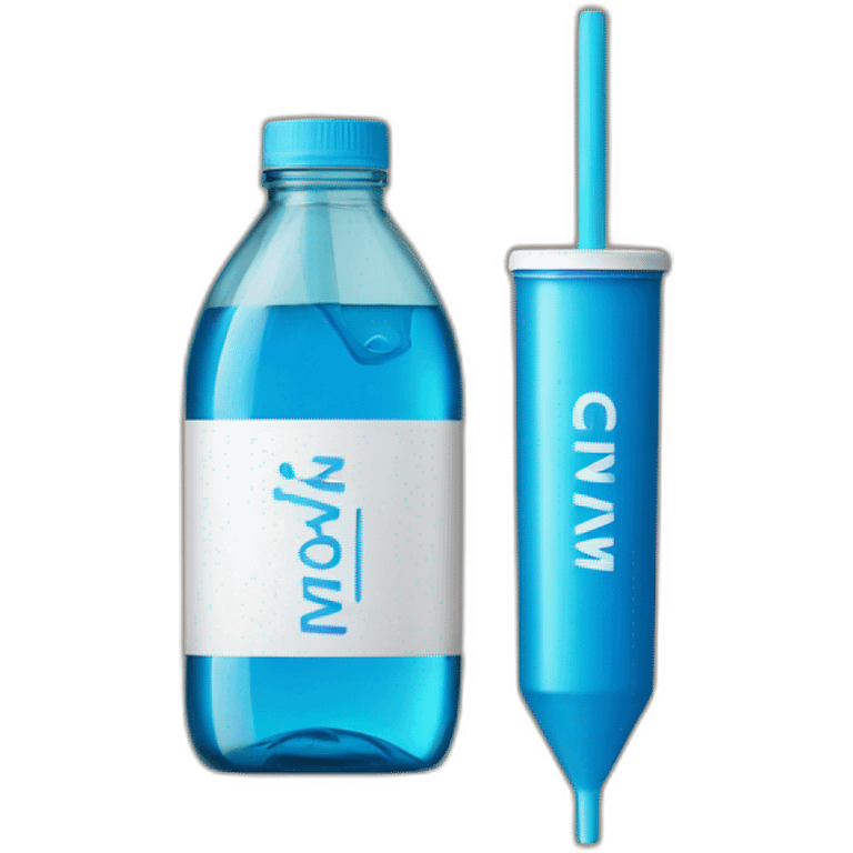 blue bottle with writing writing that says WKD and a straw emoji