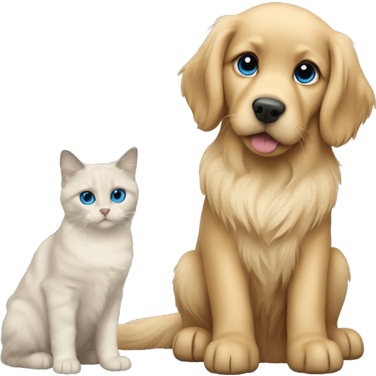 Golden retriever with a blue bicolor ragdoll cat emoji