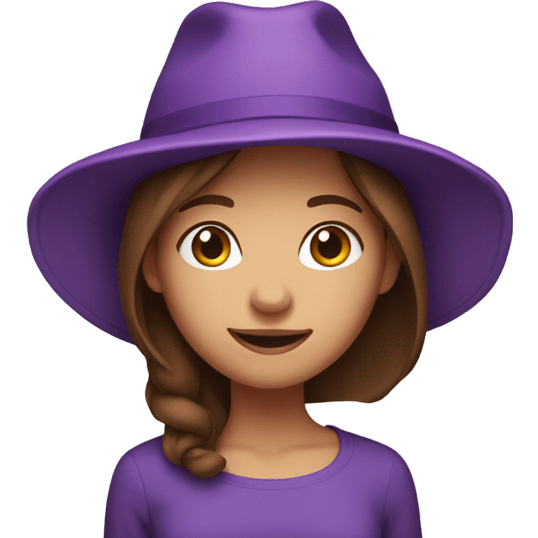 Girl with brown hair and a purple hat emoji