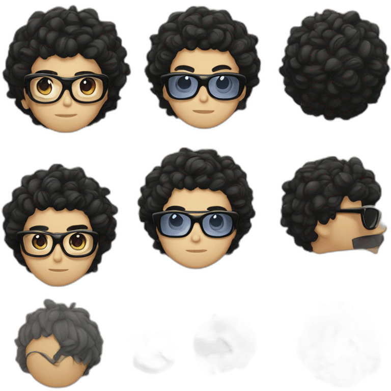 boy with black curly hair and galsses and japan t-shit emoji