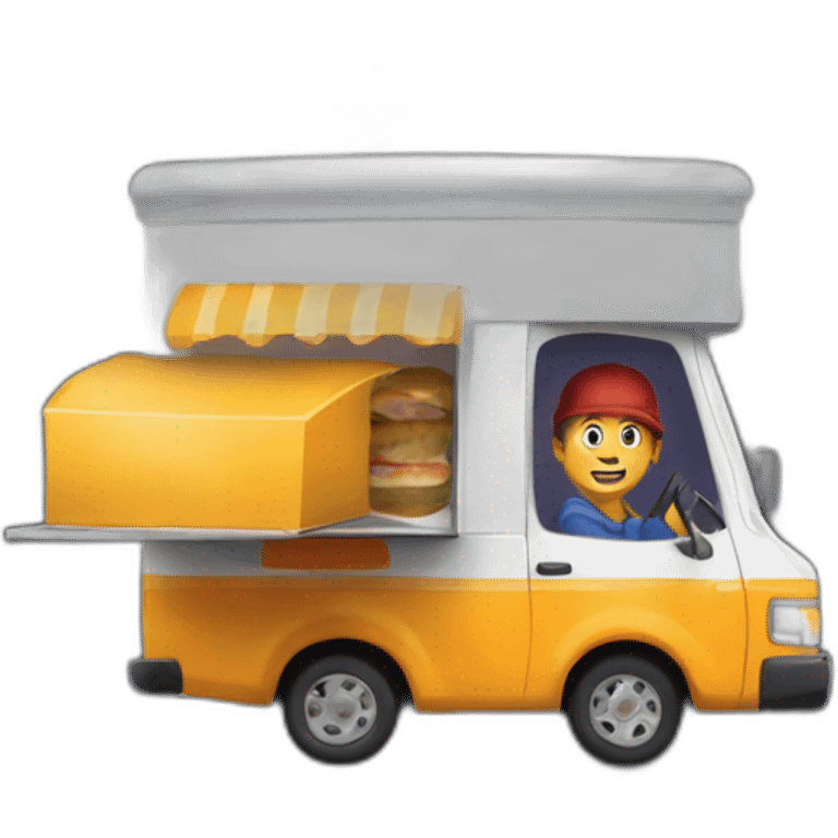 a delivery man delivering hamburgers at night with his truc emoji