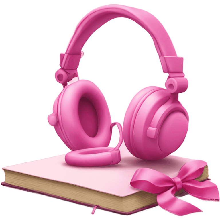 pink head phones on top of pink book and pink bow emoji