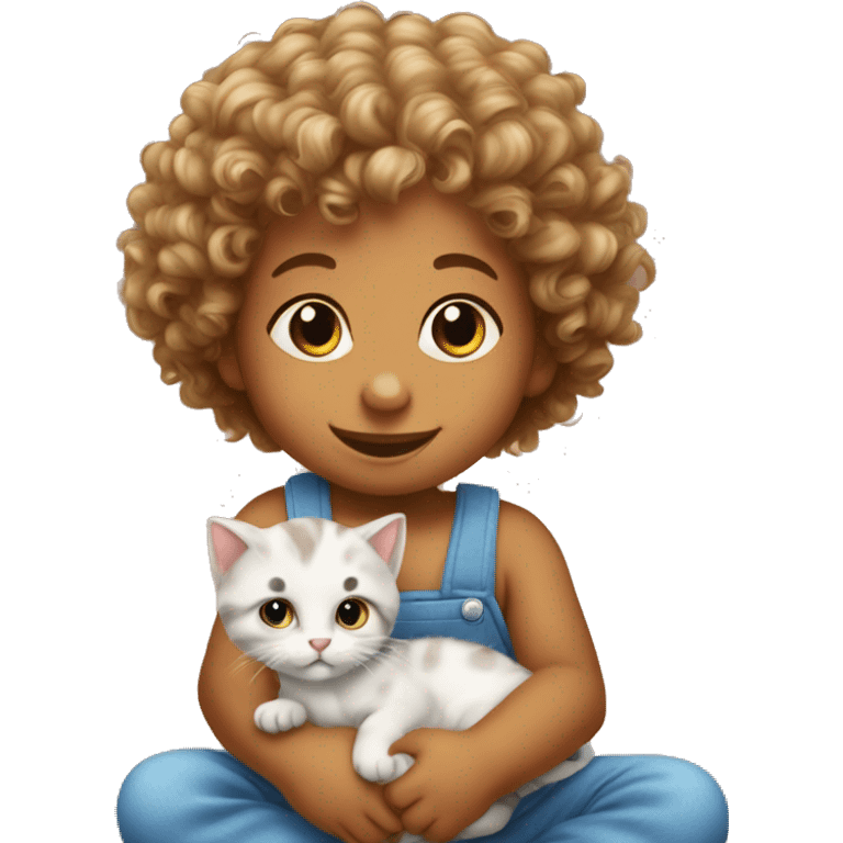 Curly hair baby playing with kitten emoji