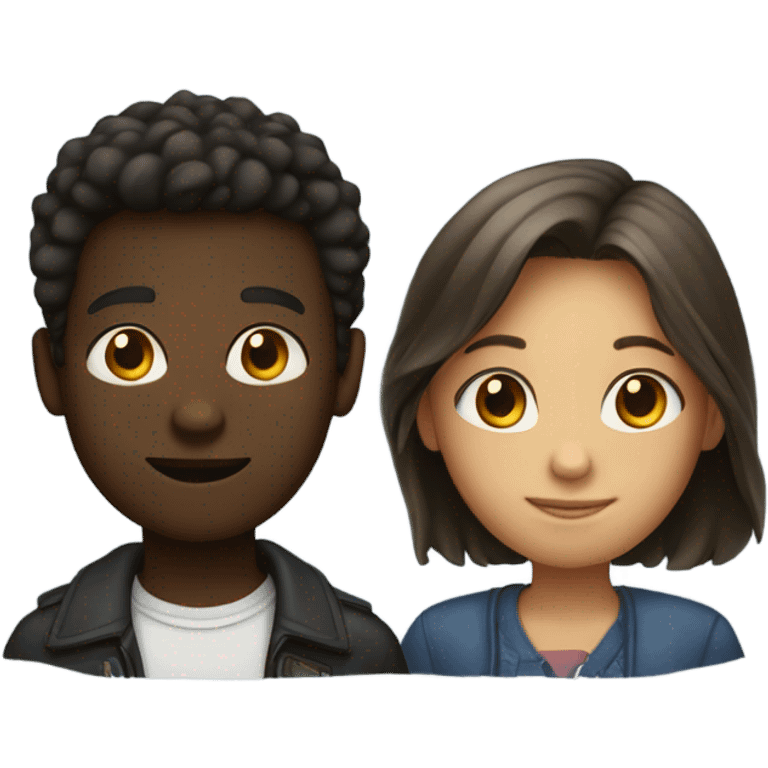 An emoji of two friends standing side by side, one girl and one boy, both with dark skin. emoji