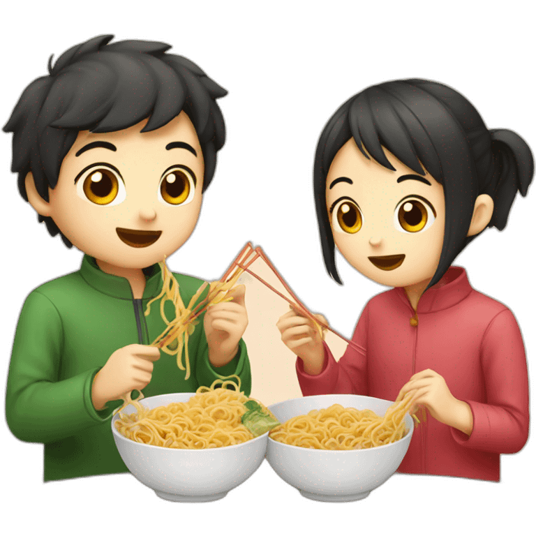 boy and girl eating noodles chinese emoji