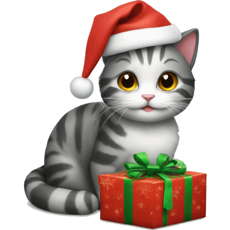 Christmas cat with a present emoji