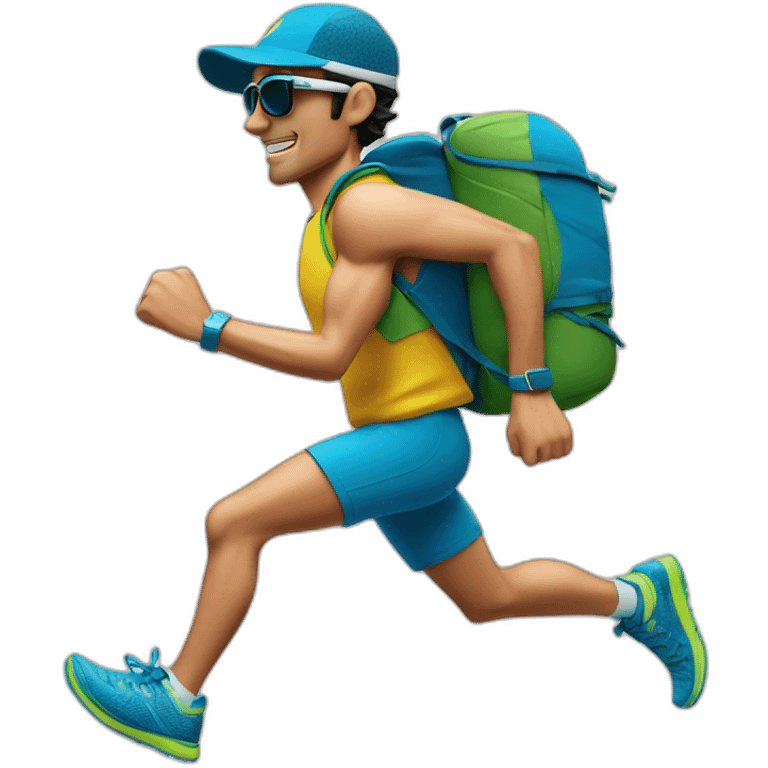 kilian jornet running wearing a cap sunglasses and a light backpack emoji