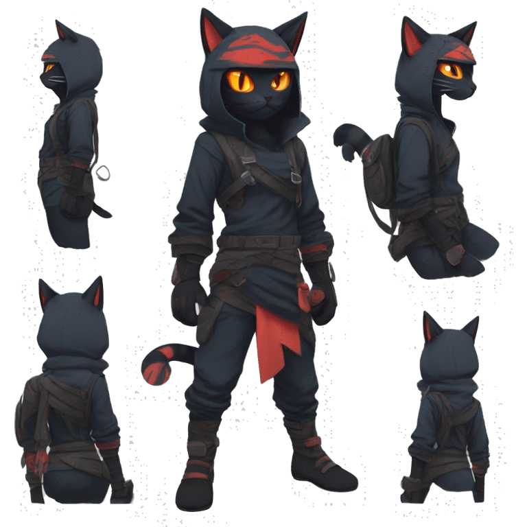 Edgy Shy Anthro Ninja cool pretty dark Litten-Pokémon-cat-fursona-animal techwear emoji