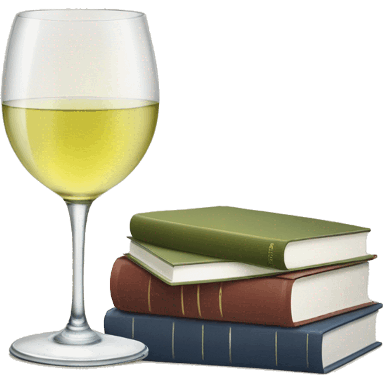 a glass of white wine and a stack of books emoji