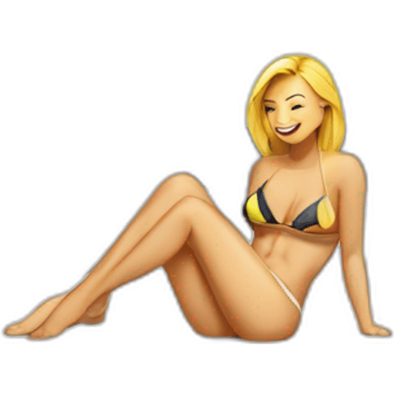 Sexy pose soft-fit Caucasian woman bikini (beach body) bed emoji