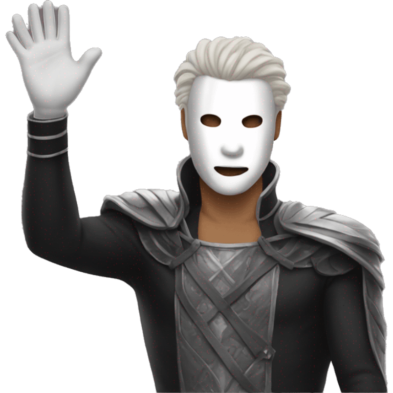 Make emoji of Kingbaldwin with his white mask and raising his hand emoji