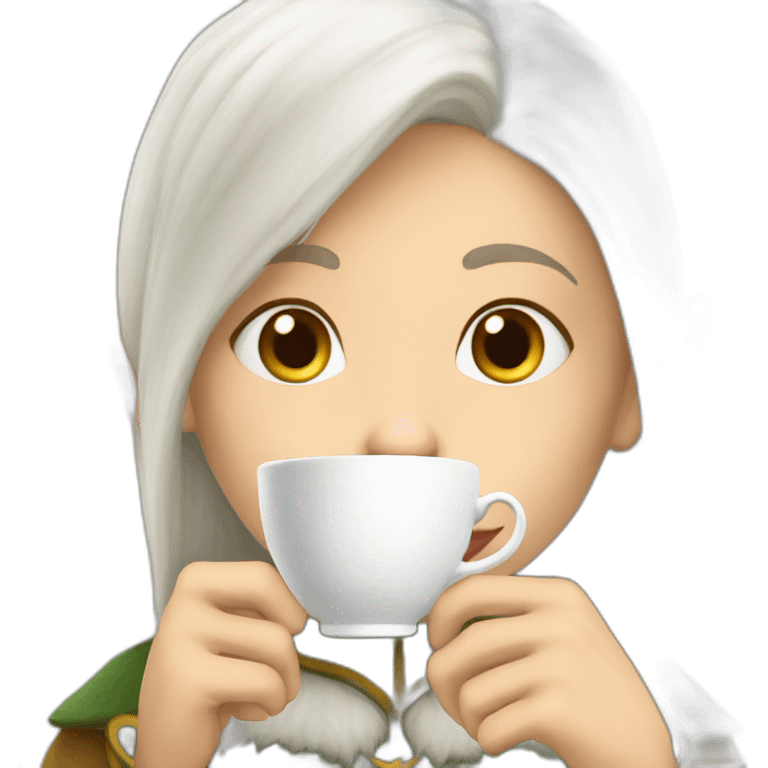 white-haired light-skinned elf sipping a cup of tea emoji