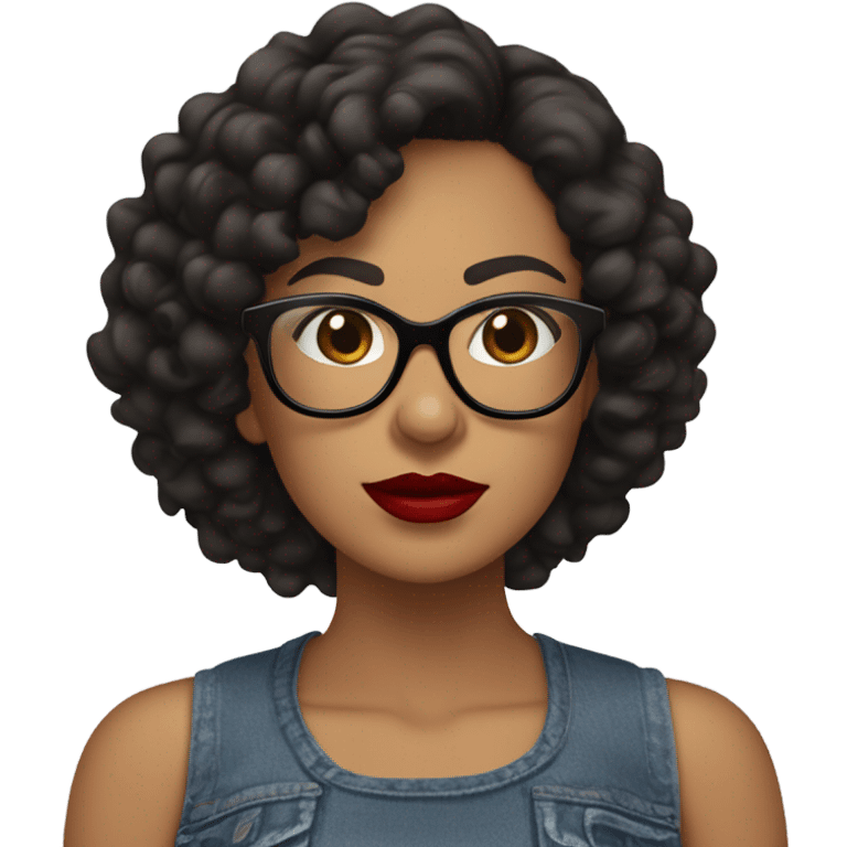 Big chest, Latina woman with short curly hair, big red lips and black oversized glasses ￼ emoji