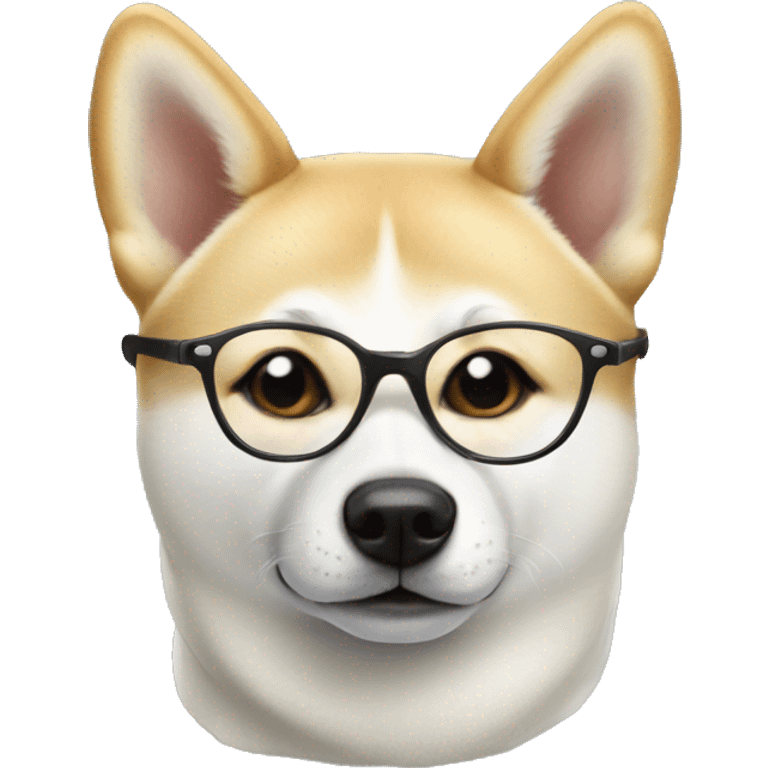 White shiba inu wearing glasses emoji