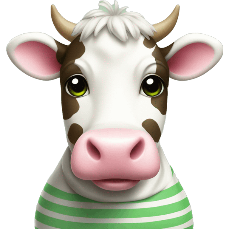 Cute Cow in striped shirt pink green emoji