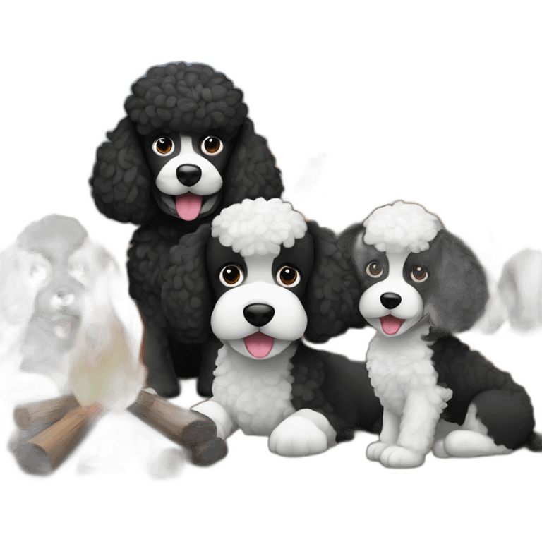 Black and white poodles gathered around campfires emoji