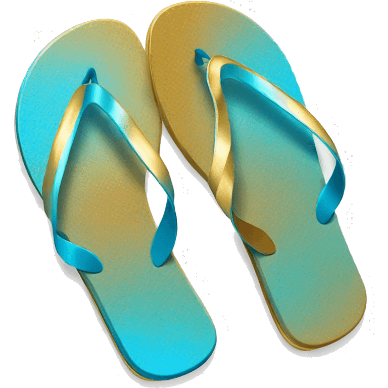 Realistic metallic gold and light blue gradient pair of summer flip flops isolated. emoji