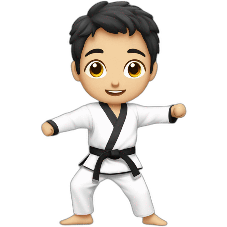 un niño de 8 años trigueño practicando taekwondo solo cabeza emoji