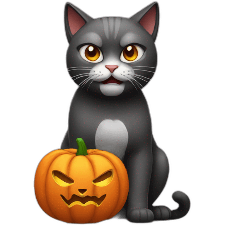 Angry cat with a pumpkin emoji