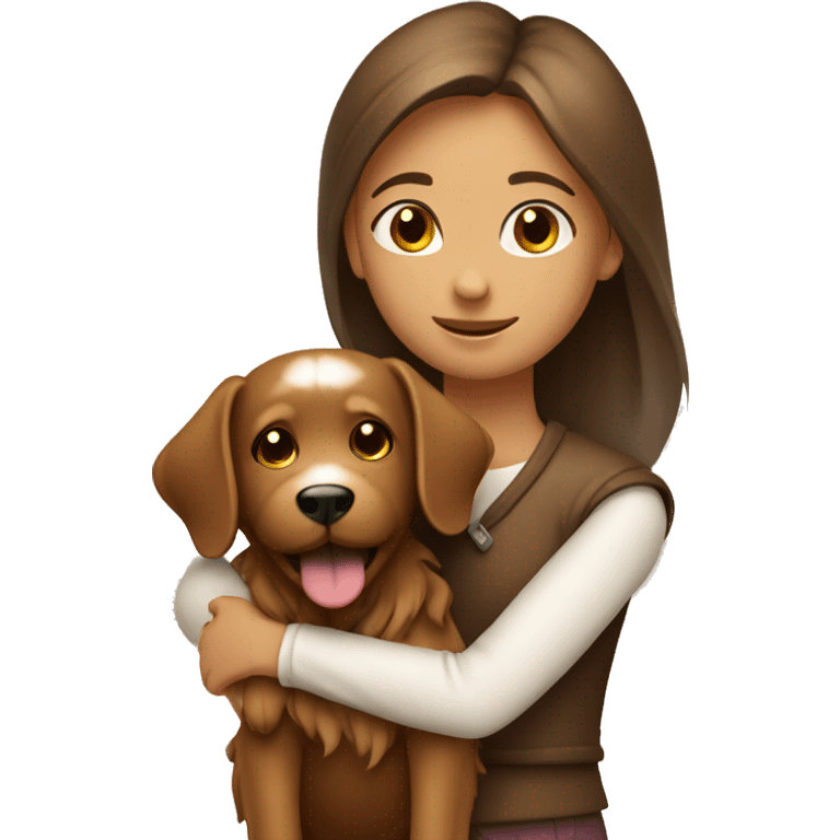 A girl hugging a Yorkshire dog brown color emoji