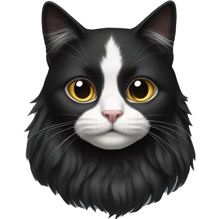 black cat long-haired with half white head emoji