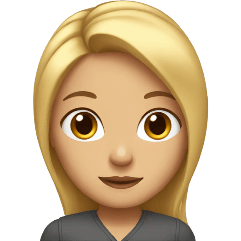 a blonde character with brown eyes working on the notebook emoji