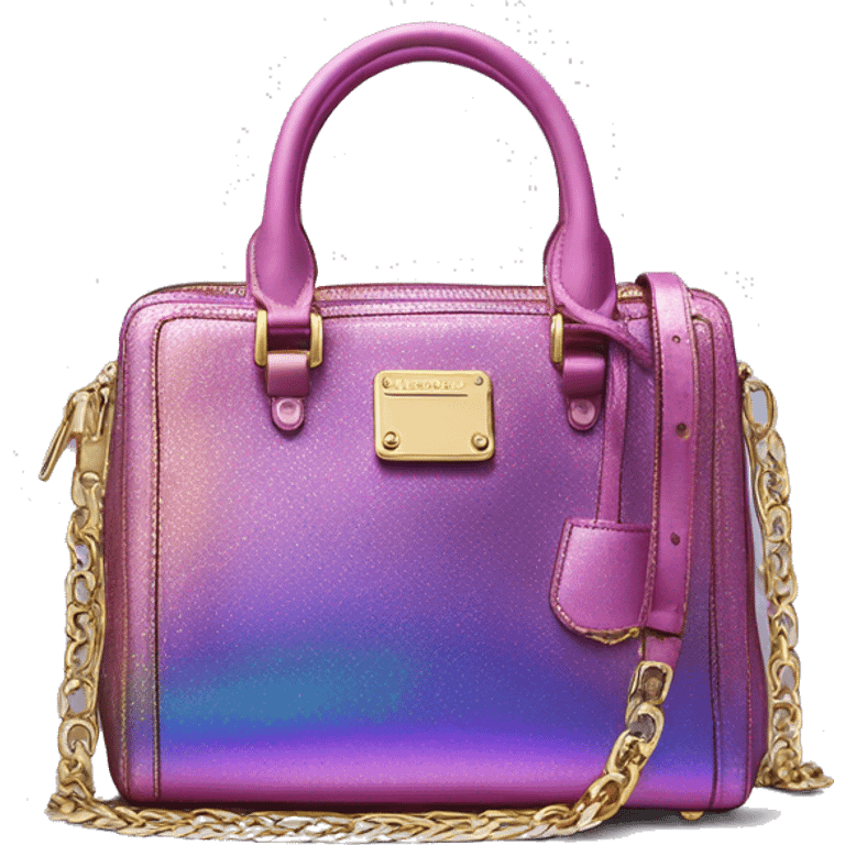 Realistic purple pink and yellow gold iridescent michael kors satchel. emoji