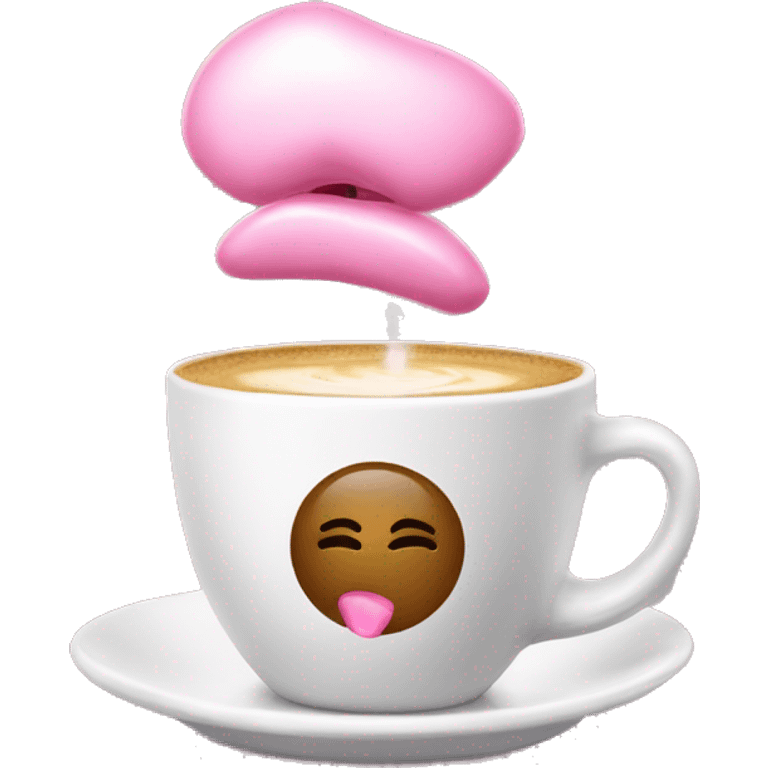 White coffee cup with a pink kiss mark emoji