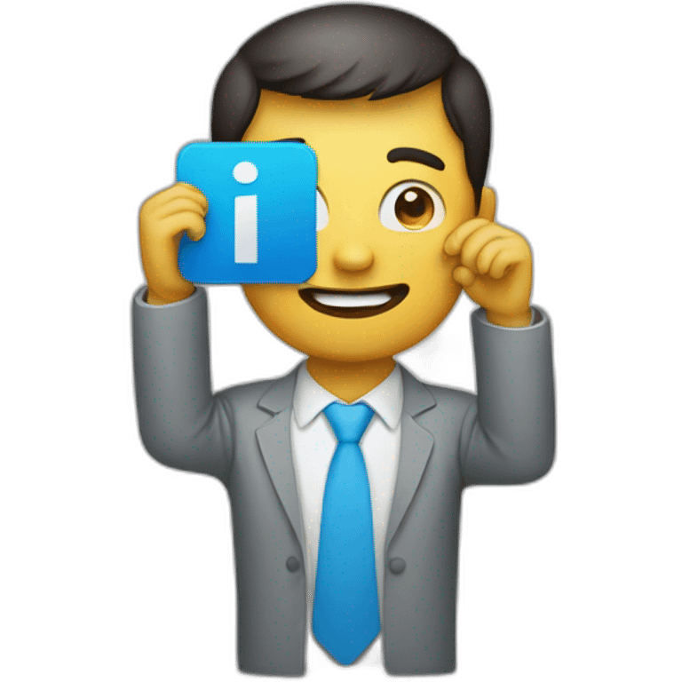 A man who holding LinkedIn logo over his head emoji