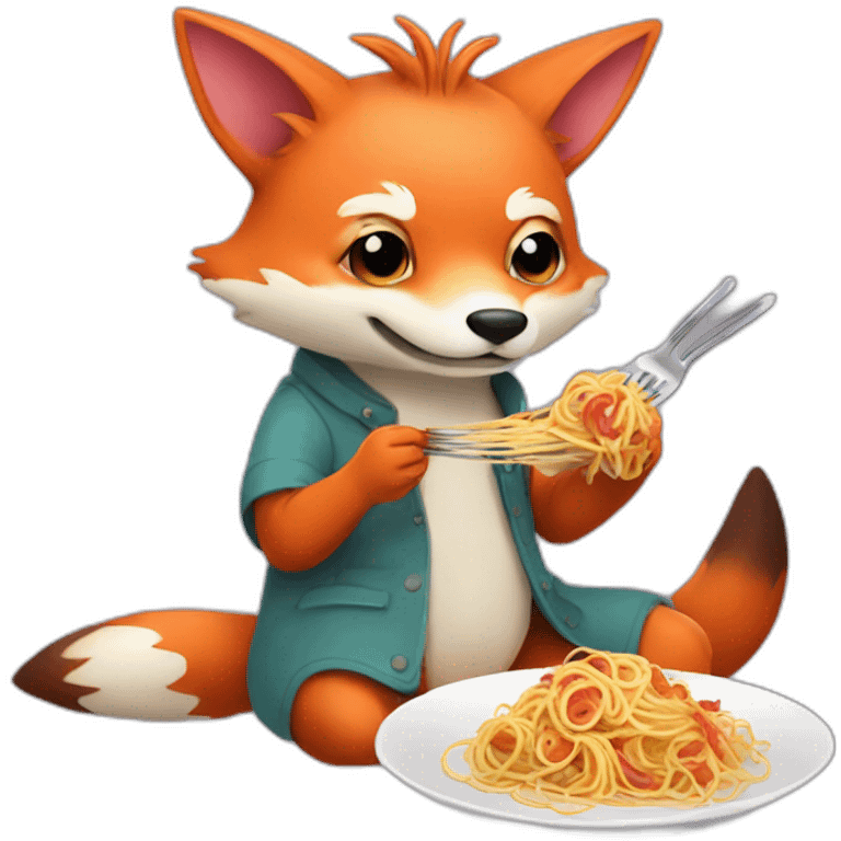 Fox with axolotl eating spaghetti  emoji