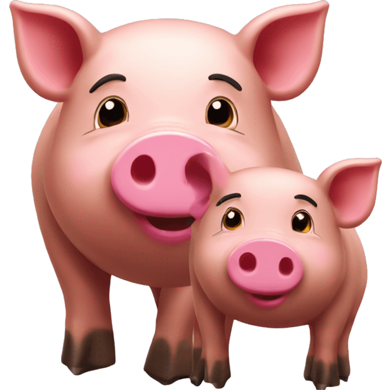 Wild brown pig next To a pink pig emoji