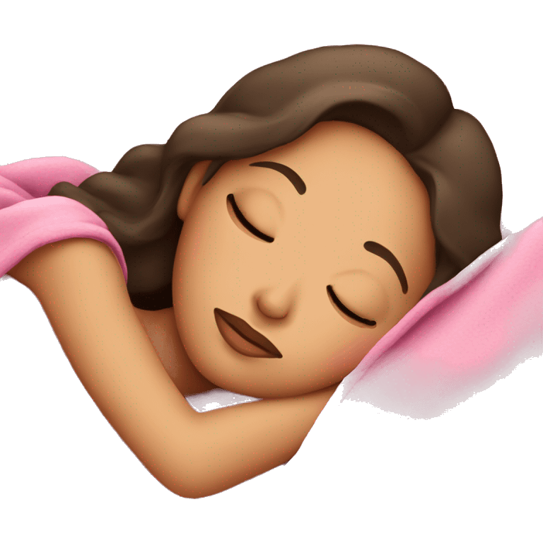 Brunette sleeping with pink blanket  emoji