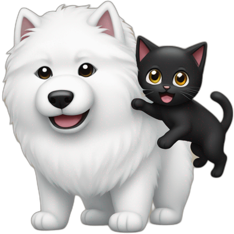 Samoyed fighting black cat emoji