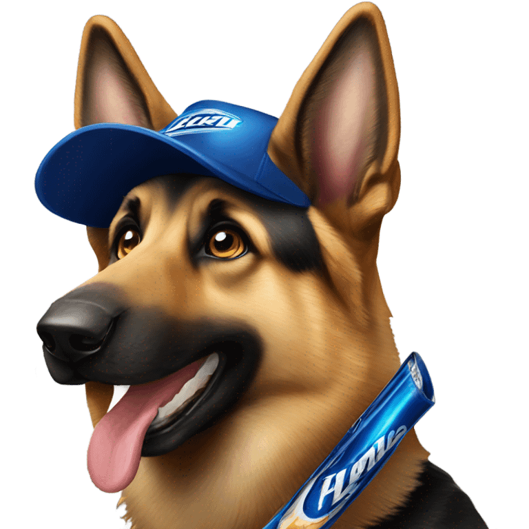 German shepherd with bud light in mouth emoji