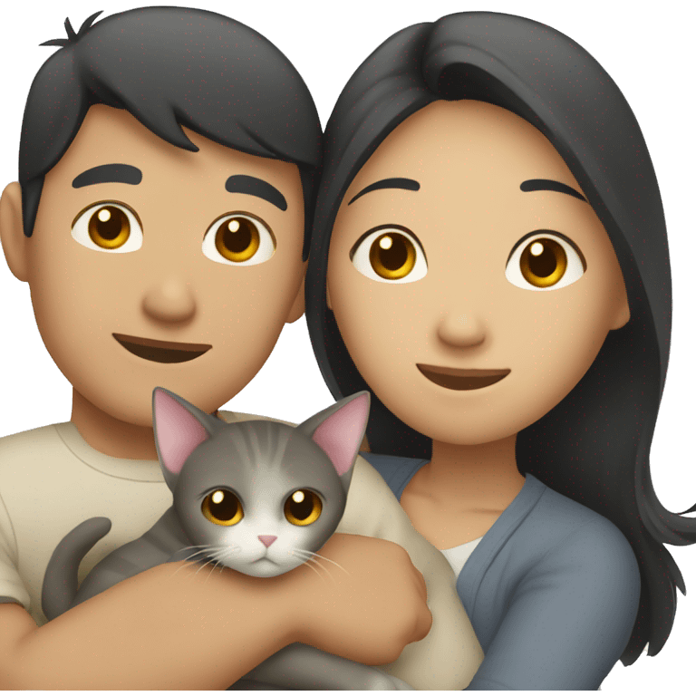 asian couple hugging with a cat emoji