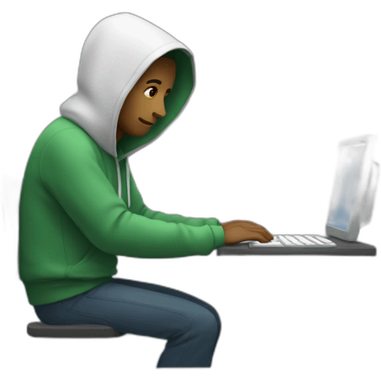 white man typing on apple computer wearing hoodie emoji