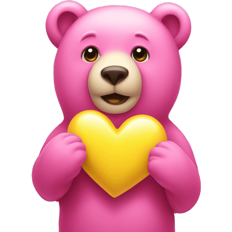 Pink bear holding yellow heart emoji