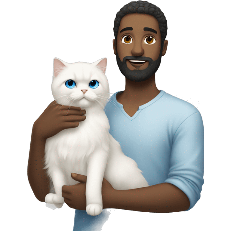 man with beard holding white persian cat with blue eyes  emoji