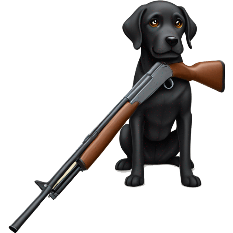 Black Labrador dog with a shotgun emoji