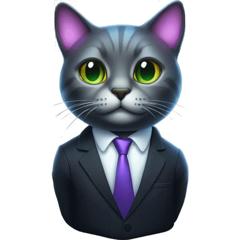 Cat wearing Dark iridescent business suit glowing emoji