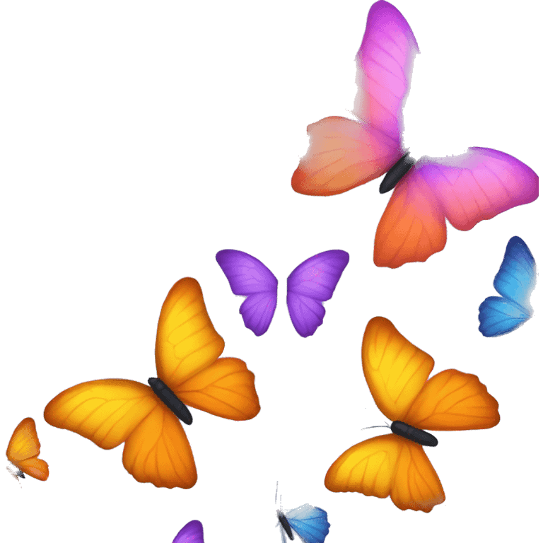 Purple, orange/yellow, blue, and pink butterflies emoji