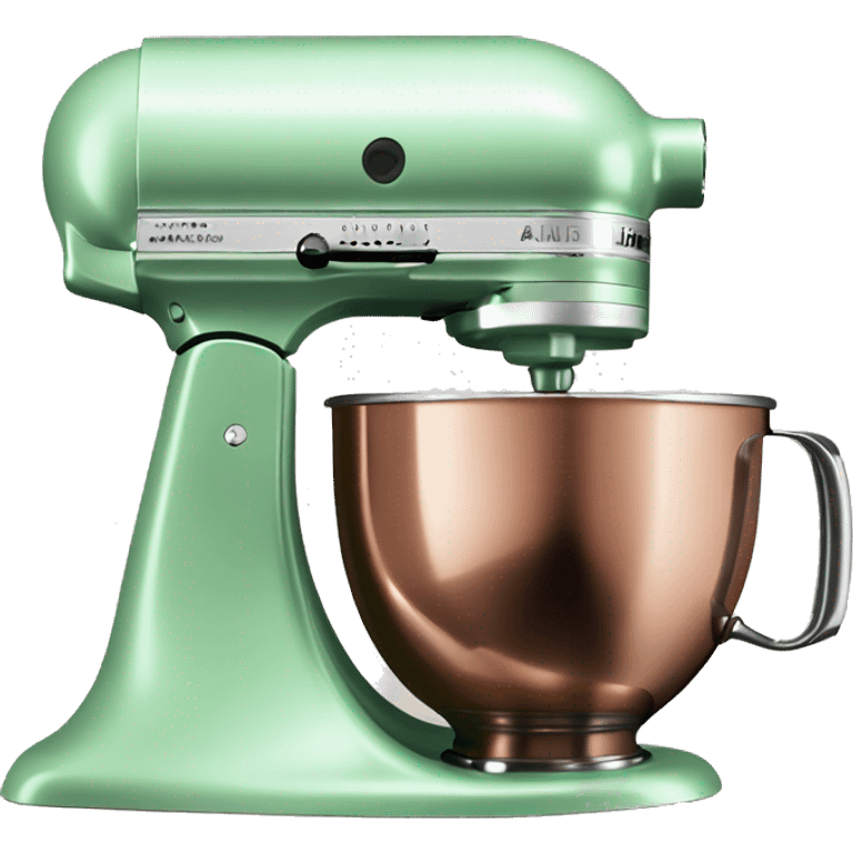 Realistic pastel green and metallic copper kitchenaid mixer. emoji