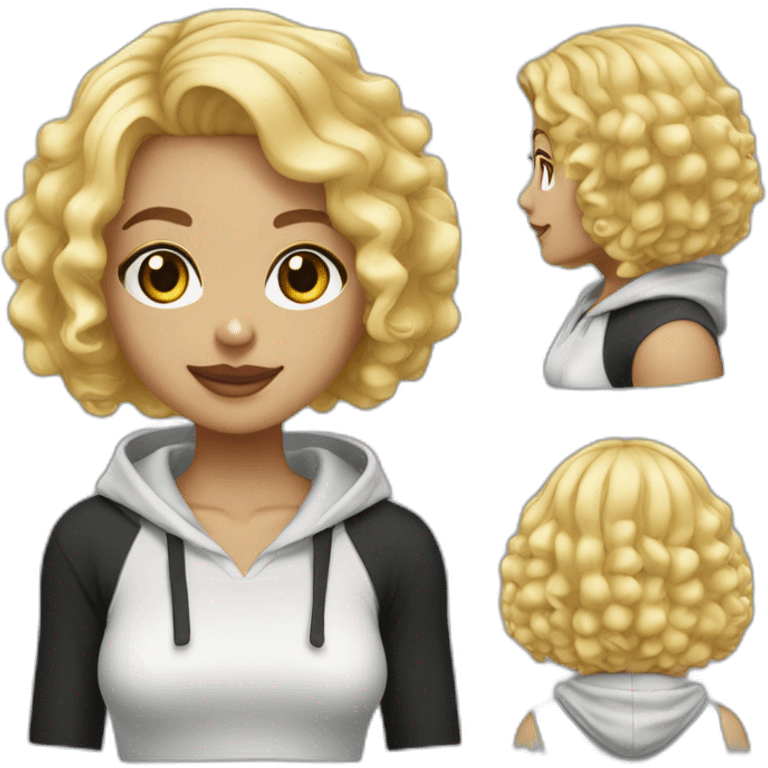 it woman blonde Bob Haircut lite Curly no glasses black outfit hoodies emoji