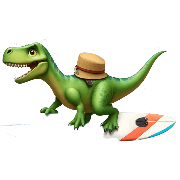 Dinosaur riding a surfboard emoji