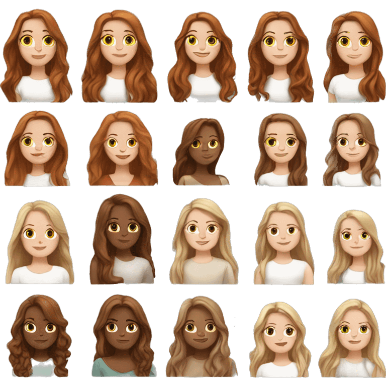 white girl with brown long hair + white girl with auburn long hair  emoji