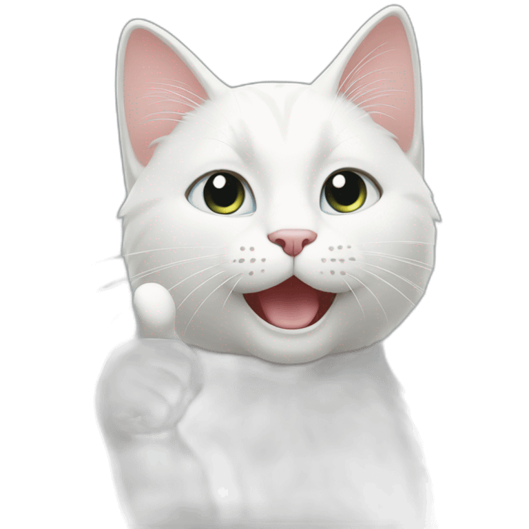 White cat gives a thumbs up emoji