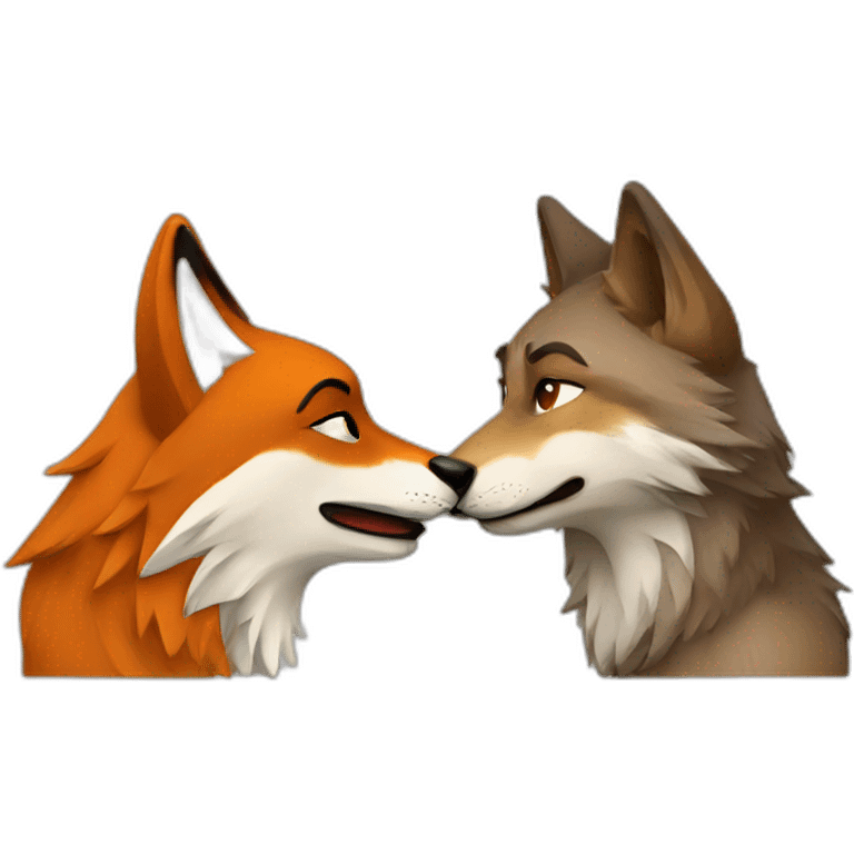 Wolf kisses fox emoji