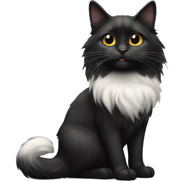 black cat domestic long-haired with half white mouth emoji