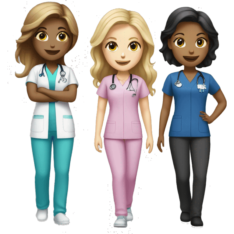 Three white girls one brunette two blonde in scrubs  emoji